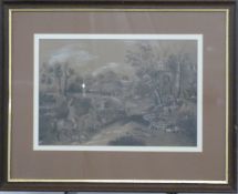 A 19thC charcoal study of a hunt in a parkland landscape, indistinctly monogrammed and dated