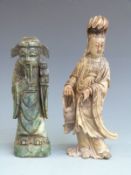 Two carved Chinese carved soapstone figures including Guanyin, H26cm