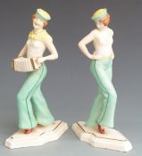 Pair of Art Deco German/Austrian musician figurines, H29cm