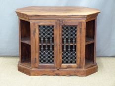 An Eastern hardwood cabinet with decorative ironwork doors, W85 x H63cm