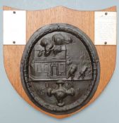 A 19thC copper fire mark insurance plaque for Union Assurance Society Ltd, mounted on oak shield
