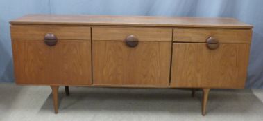 Retro G plan or similar sideboard with semi circular handles, comprising three drawers and three