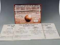 Four pressed metal football signs, one signed by Martin Peters and Geoff Hurst and one by Geoff