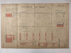 Tower Bridge, London, Victorian architect's or civil engineering drawing depicting the South