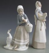 Two Lladro and two Nao figurines, tallest 27cm