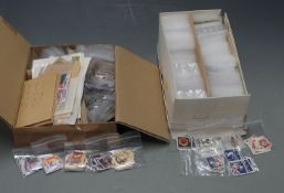 Boxes of loose stamps including Hong Kong, India and Sweden and a large quantity of GB pre and