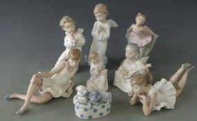 Eight Nao figures including three ballerinas and four angels, tallest 18cm
