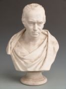 Wedgwood Parian ware bust of Watt designed by E.W.Wyon, impressed marks and date 1853 verso, H39cm
