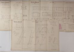 Tower Bridge, London, three Victorian architect's or civil engineering drawings depicting the roof