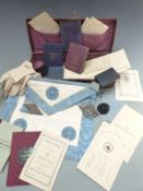 Leather case of Masonic regalia and literature, mostly circa 1930's