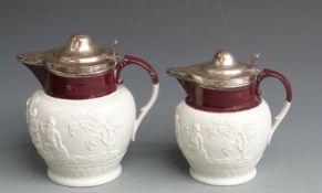 Two circa first quarter 19thC graduated Davenport relief moulded jugs with hallmarked silver