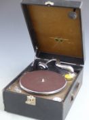Columbia Grafanola portable wind up gramophone in black Rexine finish