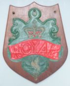 A 19thC painted copper fire mark insurance plaque for Royal Assurance/Insurance with script verso '