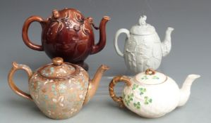 Doulton Slaters, Minton Aesthetic period, Belleek and Bramald teapots, tallest 18cm