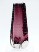 William Wilson for Whitefriars controlled bubble vase in aubergine, 24cm tall.