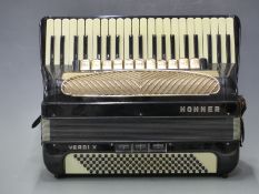 Hohner Verdit V120 bass piano accordion with 11 treble couplers and 3 bass couplers, in black