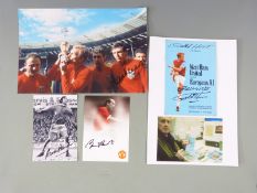 Four England World Cup 1966 autographs comprising Gordon Banks, Bobby Charlton and Martin Peters
