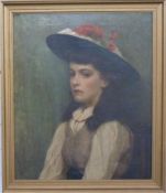 Late 19th/early 20thC oil on canvas young girl with flowers in her hat, indistinctly marked verso