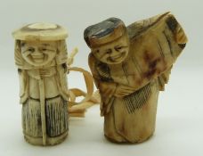 Two Japanese carved bone netsukes, H5cm