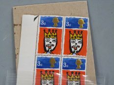 1966 Christmas stamps, marginal block of four of 3d stamps including missing 'T'