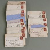 A quantity of GB 1d red stamps on cover