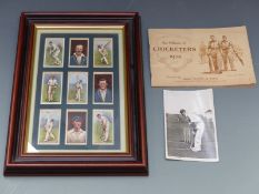 A black and white signed photograph of cricketer Len Hutton, framed set and an album of cricketer