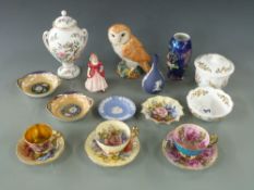 Signed Aynsley trio decorated with roses, Wedgwood, Carltonware vase, Paragon figurine, Beswick