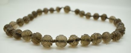 19thC Chinese carved smokey quartz necklace