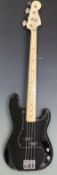 Fender Precision electric bass guitar in black lacquered finish, fitted with Hipshot tuning pegs, no