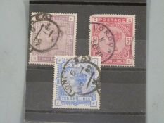 Great Britain 1883-84 used stamps 2s 6d lilac 5s rose and 10s ultramarine