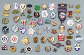 A collection of enamel and similar bowling badges including Hereford, Preston Sussex, Salisbury,