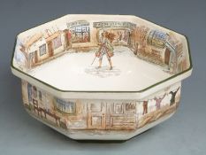 Royal Doulton Dickens Series Ware pedestal hexagonal bowl, H10cm, diameter 26cm