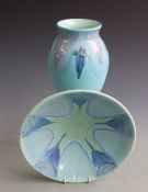 Poole Pottery vase and pedestal bowl, vase H21cm, bowl D27cm