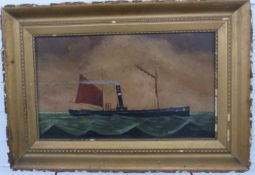 C P Johns oil on board of the steam lighter LT 691, signed and dated 1906 lower right, 29 x 49cm