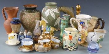 Royal Doulton and Doulton Slaters vases, jug, Beswick Beatrix Potter Hunca Munca etc, tallest 22cm