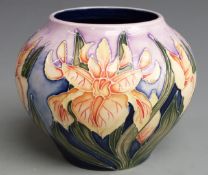 Moorcroft signed bulbous vase decorated with orchids and dated 2000, boxed, H11cm