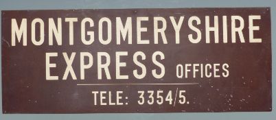 Vintage Montgomeryshire Express offices sign, 31 x 79cm