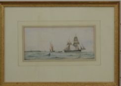 Richmond Markes Victorian maritime watercolour two sailing ships with coast beyond, initialled lower