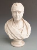 Wedgwood Parian ware bust of George Stephenson designed by E.W.Wyon, impressed marks verso, H39cm
