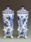 Pair of Spode footed and covered vases decorated in the Worcester Wheel pattern, in original
