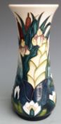 Moorcroft signed pedestal vase decorated with bulrushes and water lilies, dated 1995, boxed, H21cm