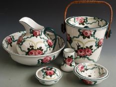 Bristol/ Pountney pottery wash set hand-decorated with roses by George Stewart (ex Wemyss),