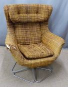 Retro 1960's upholstered chair with chrome plated wire base