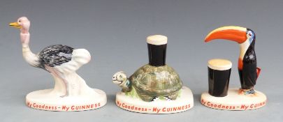 Three My Goodness - My Guinness Carltonware advertising figures, toucan, ostrich and tortoise,