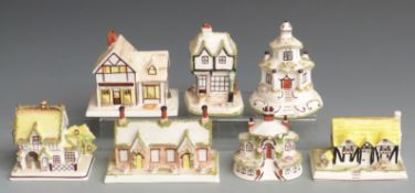 Seven Coalport cottages including The Alms Houses, The Provision Shop etc, H12cm