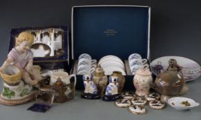 Boxed Royal Worcester coffee set, bisque figure, studio pottery etc
