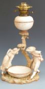 James Hadley for Royal Worcester, Kate Greenaway figural centrepiece/oil lamp shape no 1154, puce