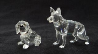 Two Swarovski Crystal cut glass dogs St Bernard Puppy 201111 and German Shepherd 235484, both in