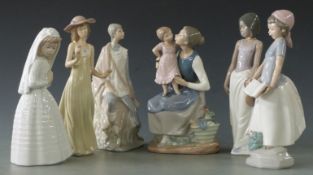 Six Nao figures including mother and child, bride etc., tallest 25cm