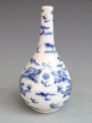 Chinese blue and white vase decorated with two dragons chasing a flaming pearl, Kangxi mark to base,